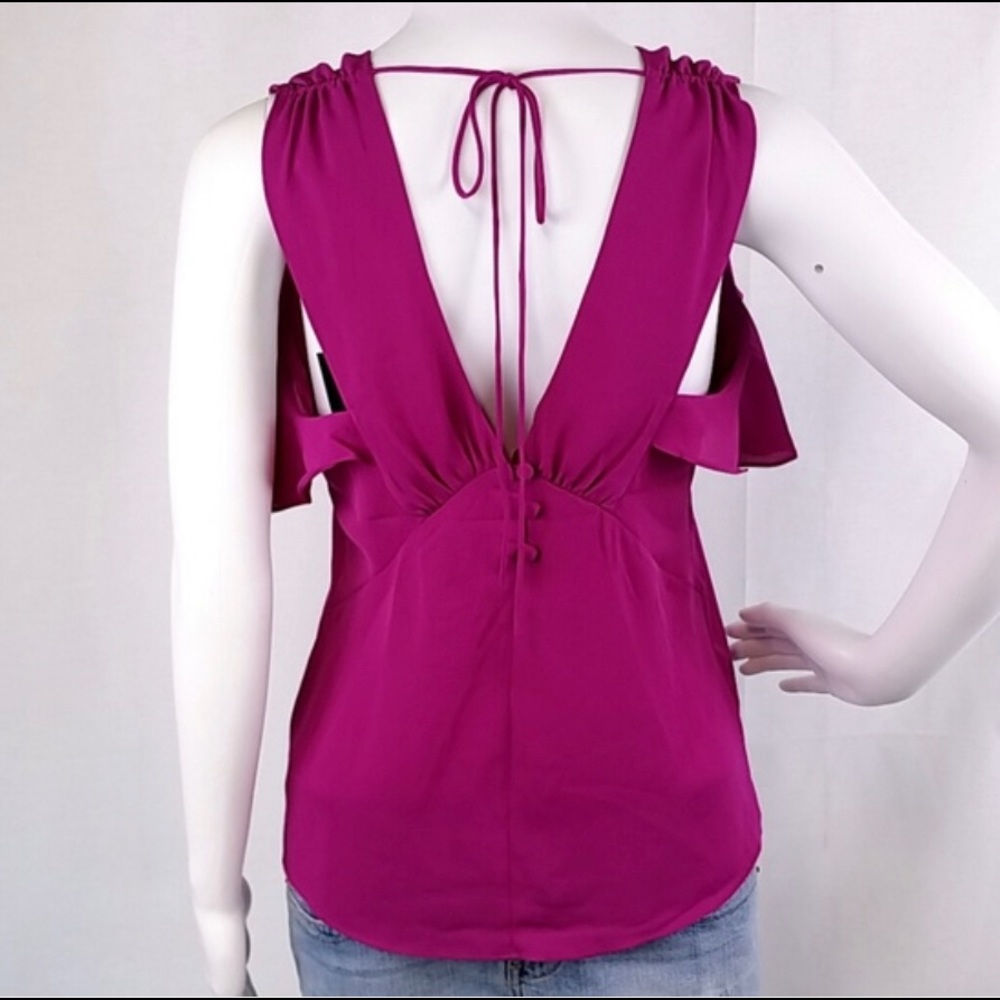 Express V Neck Ruffle Top Magenta M - Picture 4 of 10